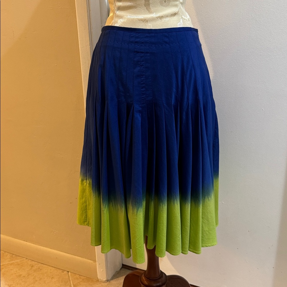 Moschino Cotton Silk Soft Blue Chartreuse Zip Cheap and Chic Midi Skirt 8
